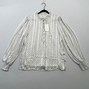 Tamara H. Blouse Pleated Metallic Teardrop Ruffle Flowy Office White Women's XL